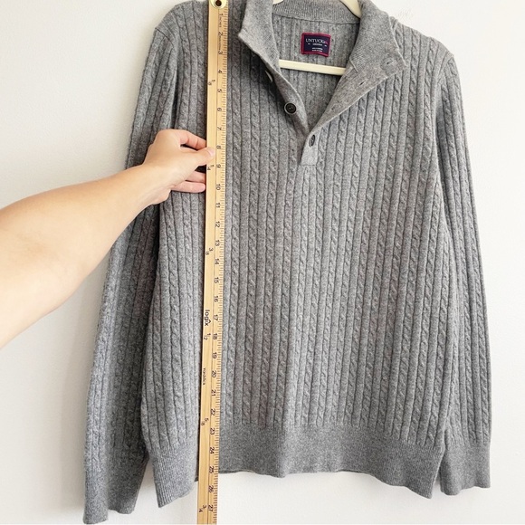 UNTUCKit Gray Cashmere Cable Knit 1/4 Button Pullover Sweater La Frenz medium M - Picture 9 of 12